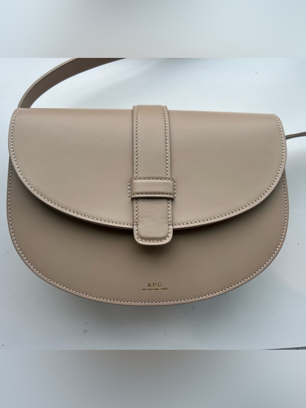 A.P.C. Taupe Leather Crossbody Saddle Bag